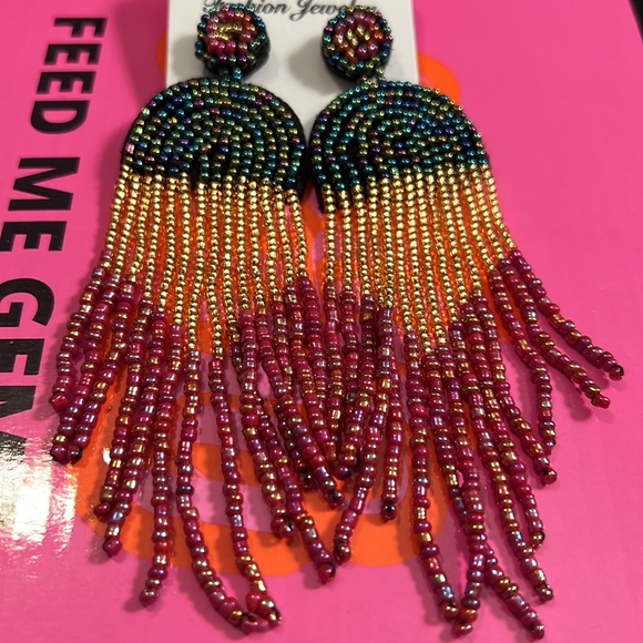 Long Beaded Tassel Earrings - Picture 4 of 4